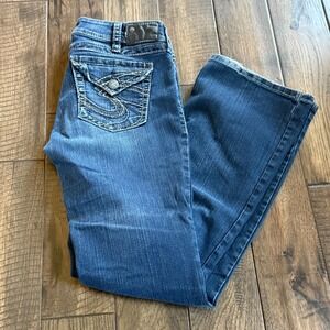 Silver Jeans Co Suki Surplus Mid Rise Bootcut Jeans Blue W30 L34 Contrast Stitch
